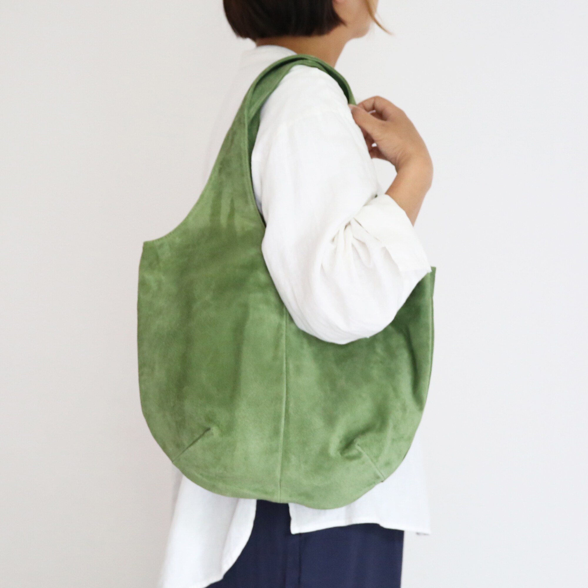 革屋が作った、洗えるドロップトートバッグ・グリーン
