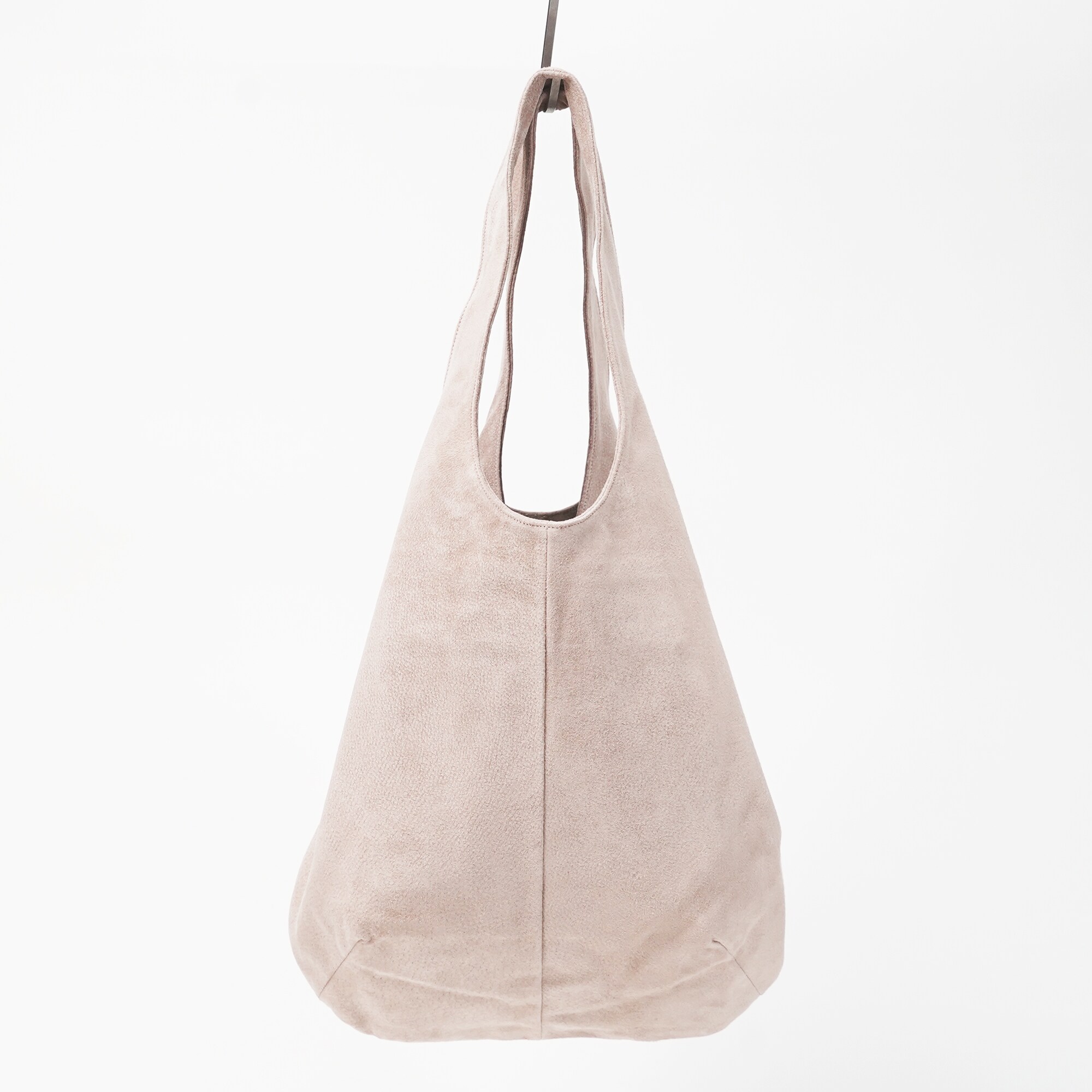 革屋が作った、「洗える革のドロップトート・大」ピンクベージュ