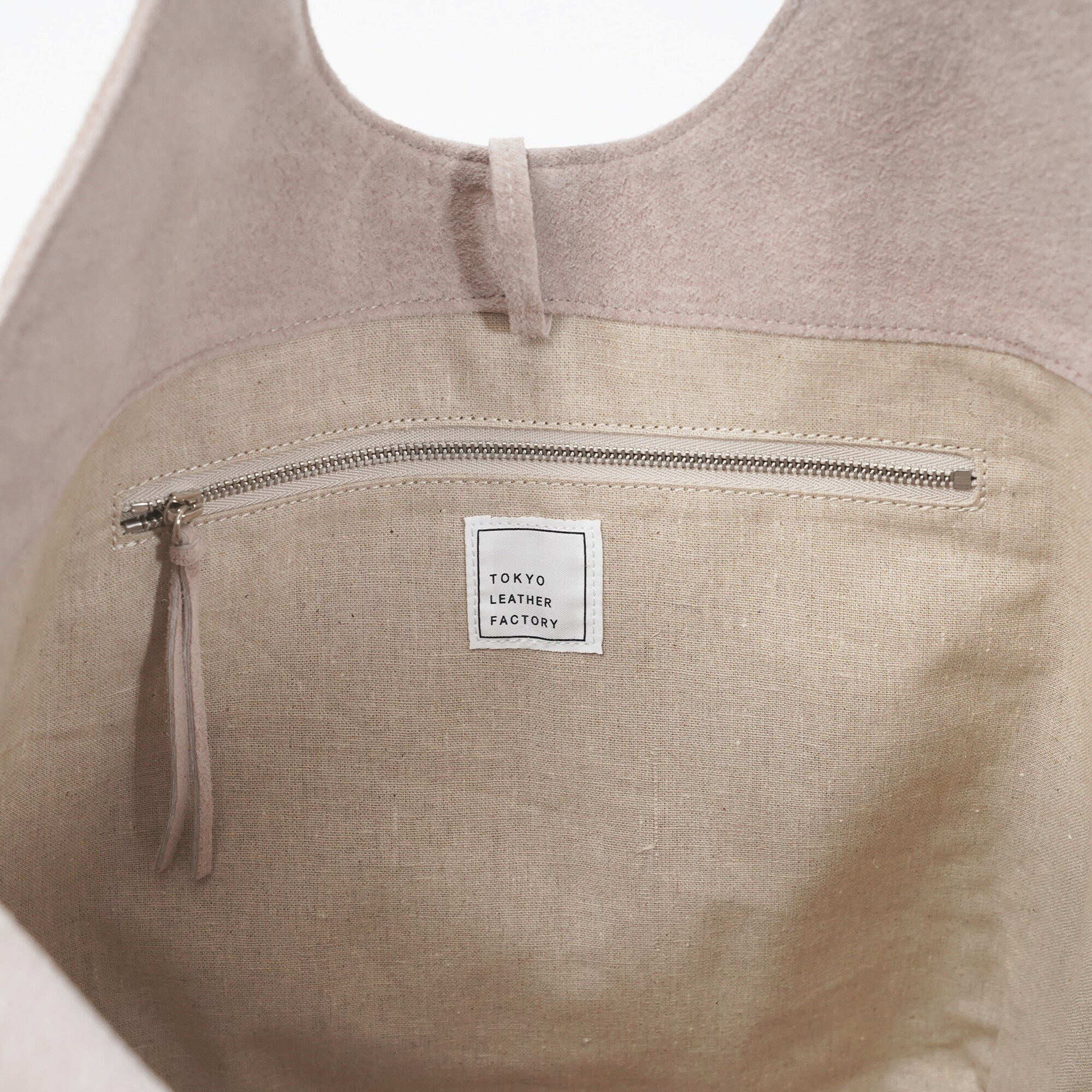 革屋が作った、「洗える革のドロップトート・大」ピンクベージュ