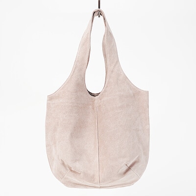 革屋が作った、「洗える革のビッグドロップトート」ピンクベージュ
