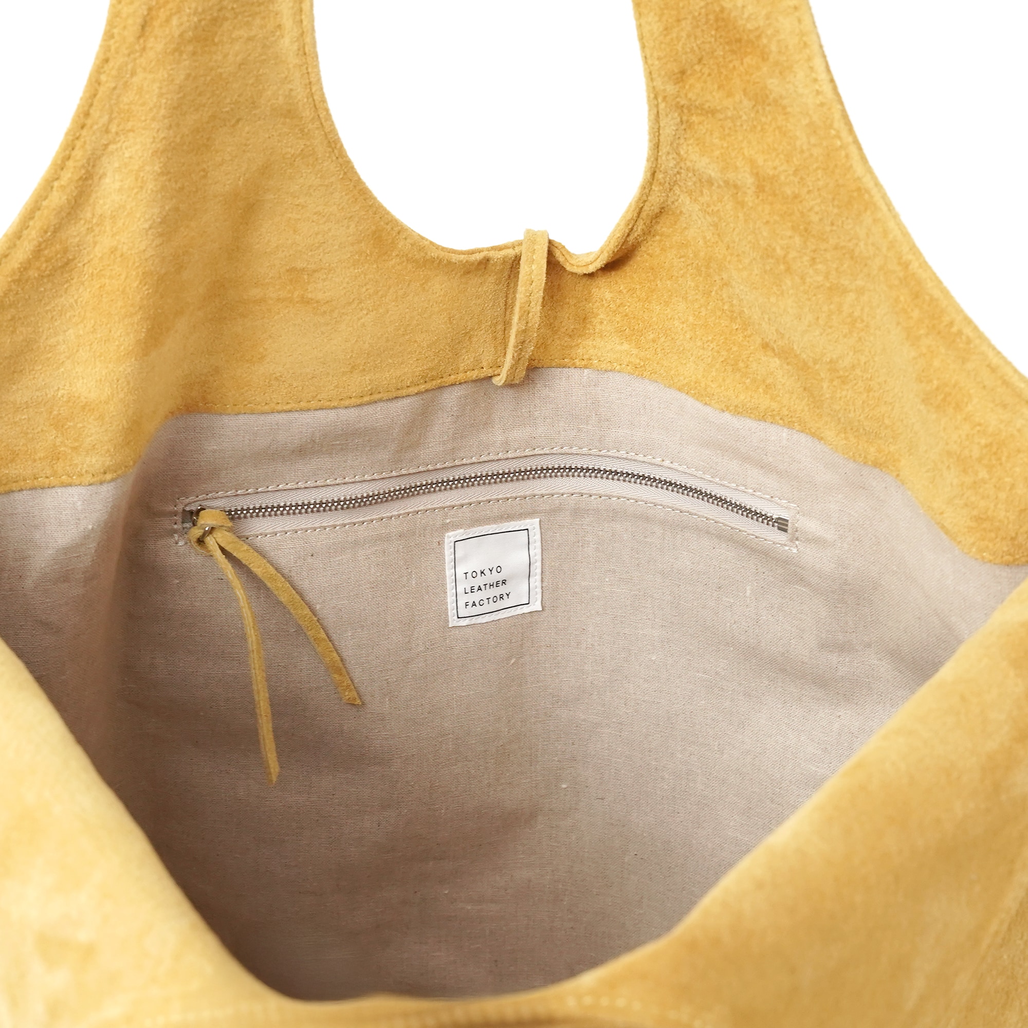 革屋が作った、「洗える革のドロップトート・大」マスタード