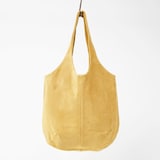 革屋が作った、「洗える革のドロップトート・大」マスタード