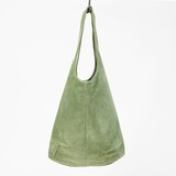 革屋が作った、「洗える革のドロップトート・大」グリーン