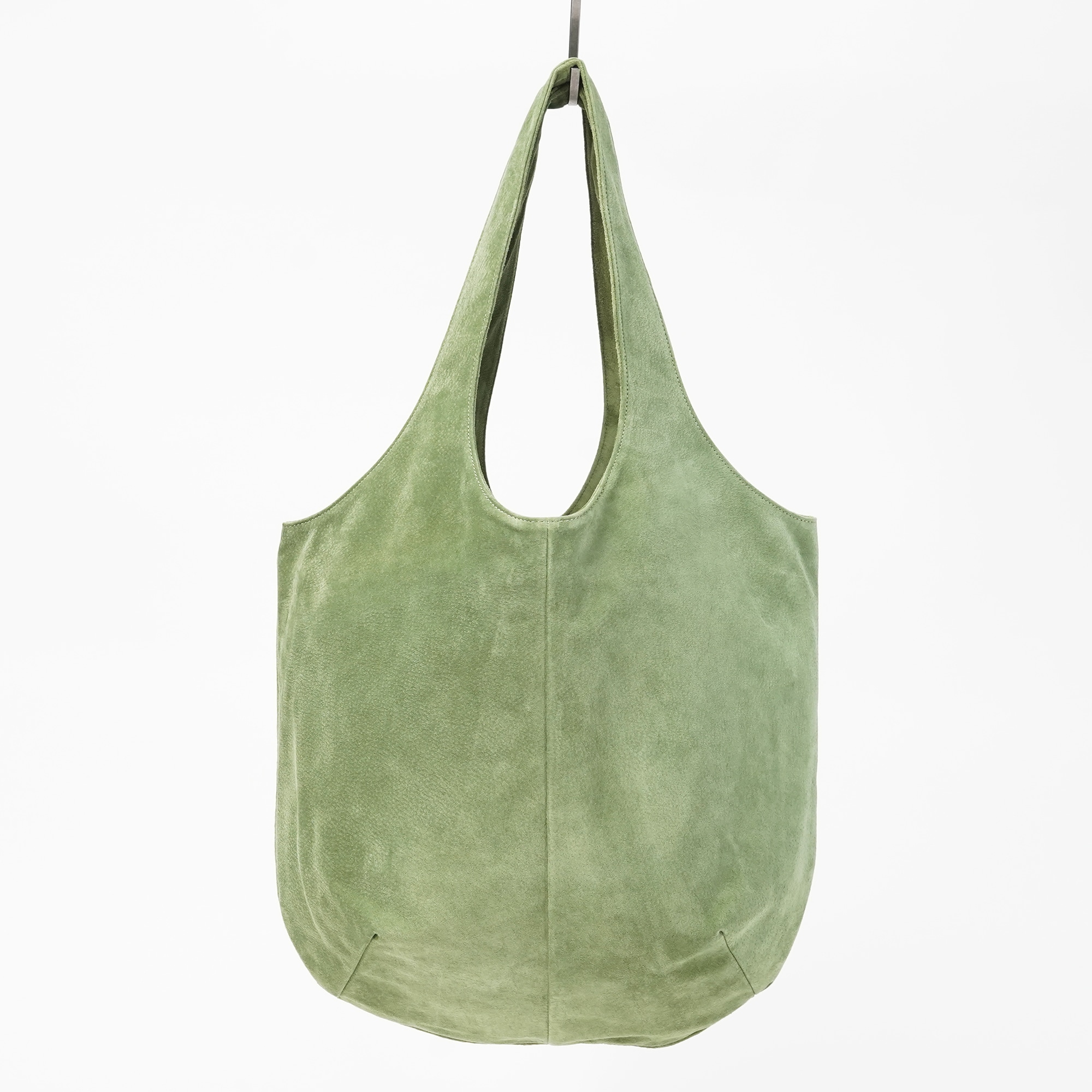 革屋が作った、「洗える革のドロップトート・大」グリーン