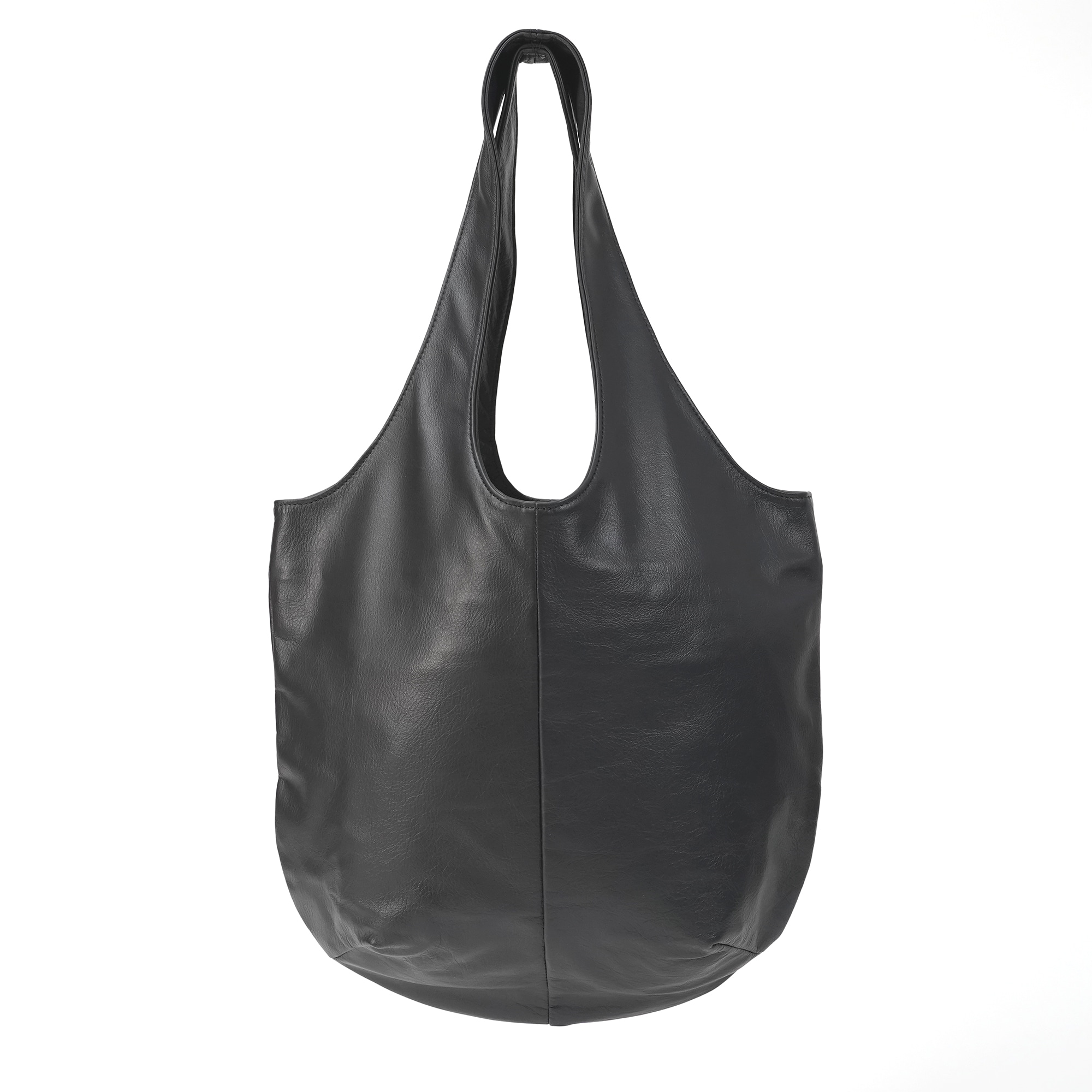 革屋が作った、「洗える牛革のドロップトートバッグ」黒