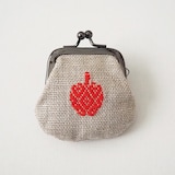 青森県　弘前こぎん研究所のこぎん刺し「ミニがま口 りんご」生成×赤