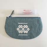 青森県　弘前こぎん研究所のこぎん刺し「丸小銭入」緑