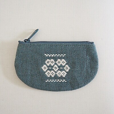 青森県　弘前こぎん研究所のこぎん刺し「丸小銭入」緑