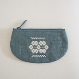 青森県　弘前こぎん研究所のこぎん刺し「丸小銭入」緑