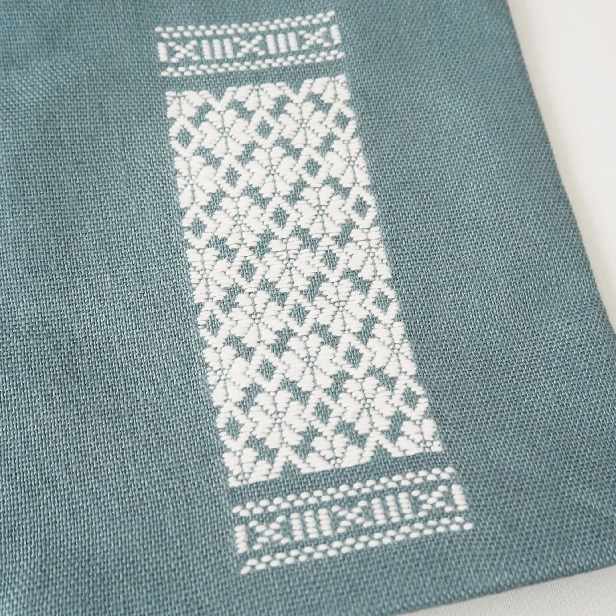 青森県　弘前こぎん研究所のこぎん刺し「手付小袋」緑