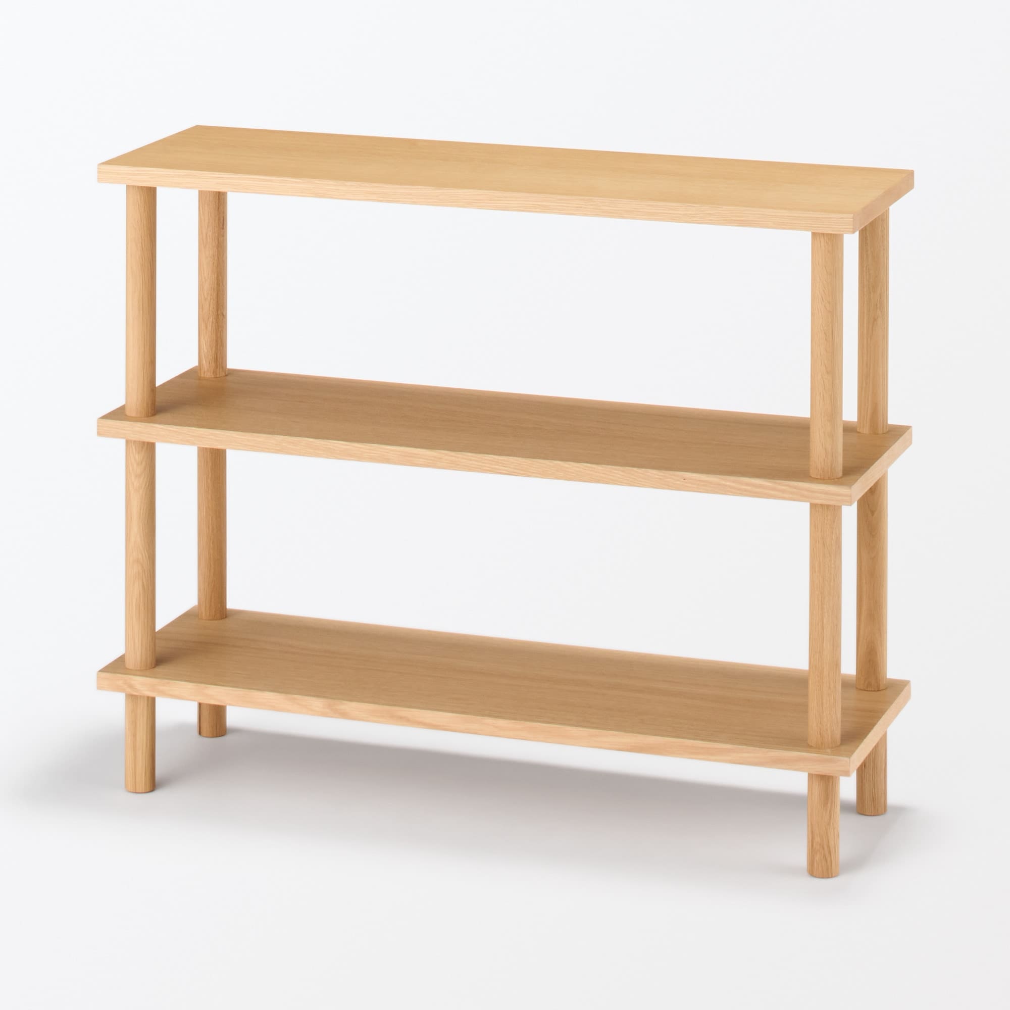 【新古品】手軽に組み立てられる木製シェルフ　棚３段　オーク材突板