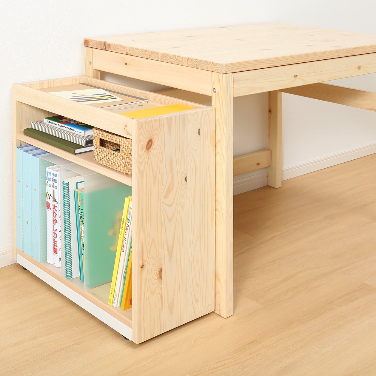 【新古品】パイン材デスクワゴン