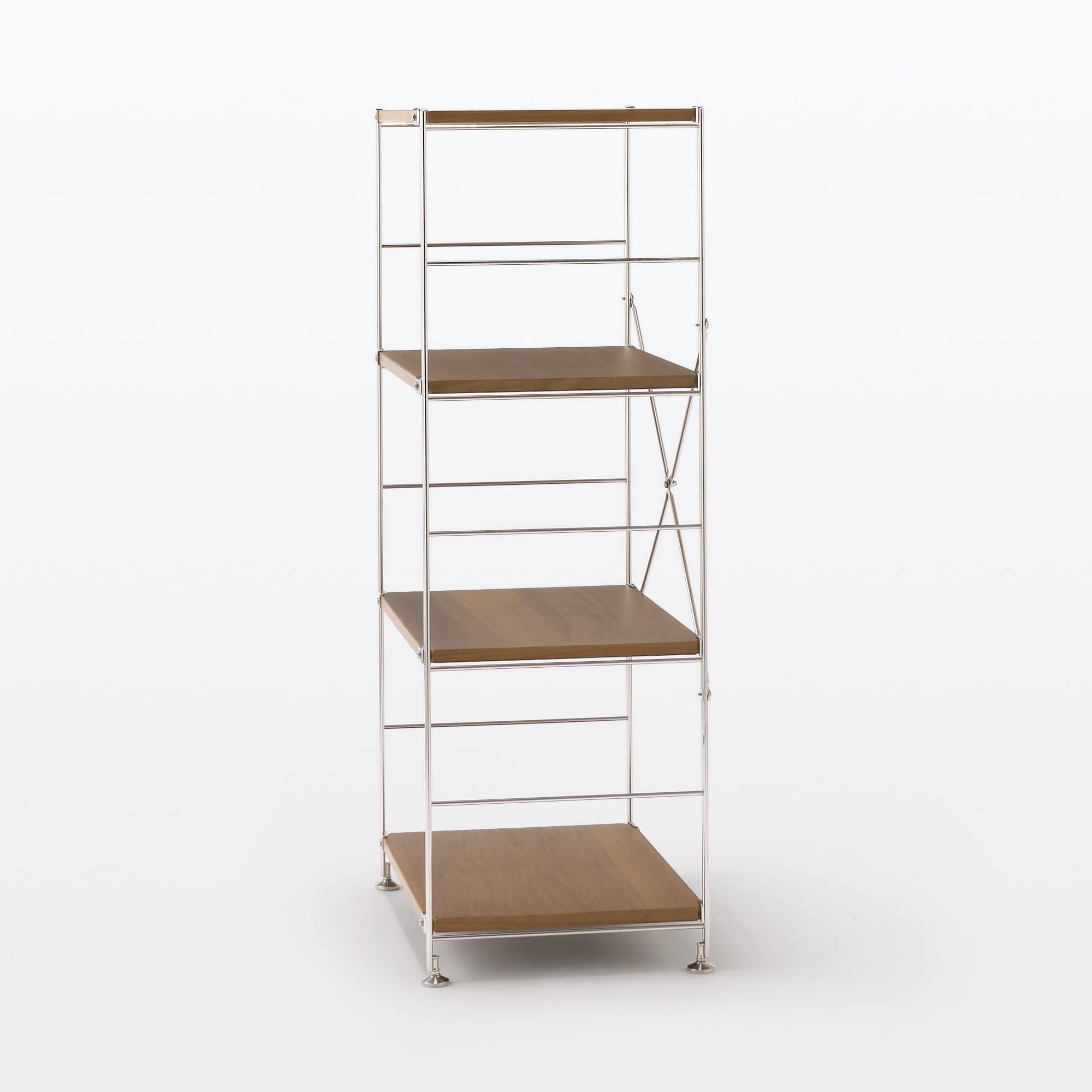 【新古品】ステンレスユニットシェルフ　ウォールナット材棚セット　中