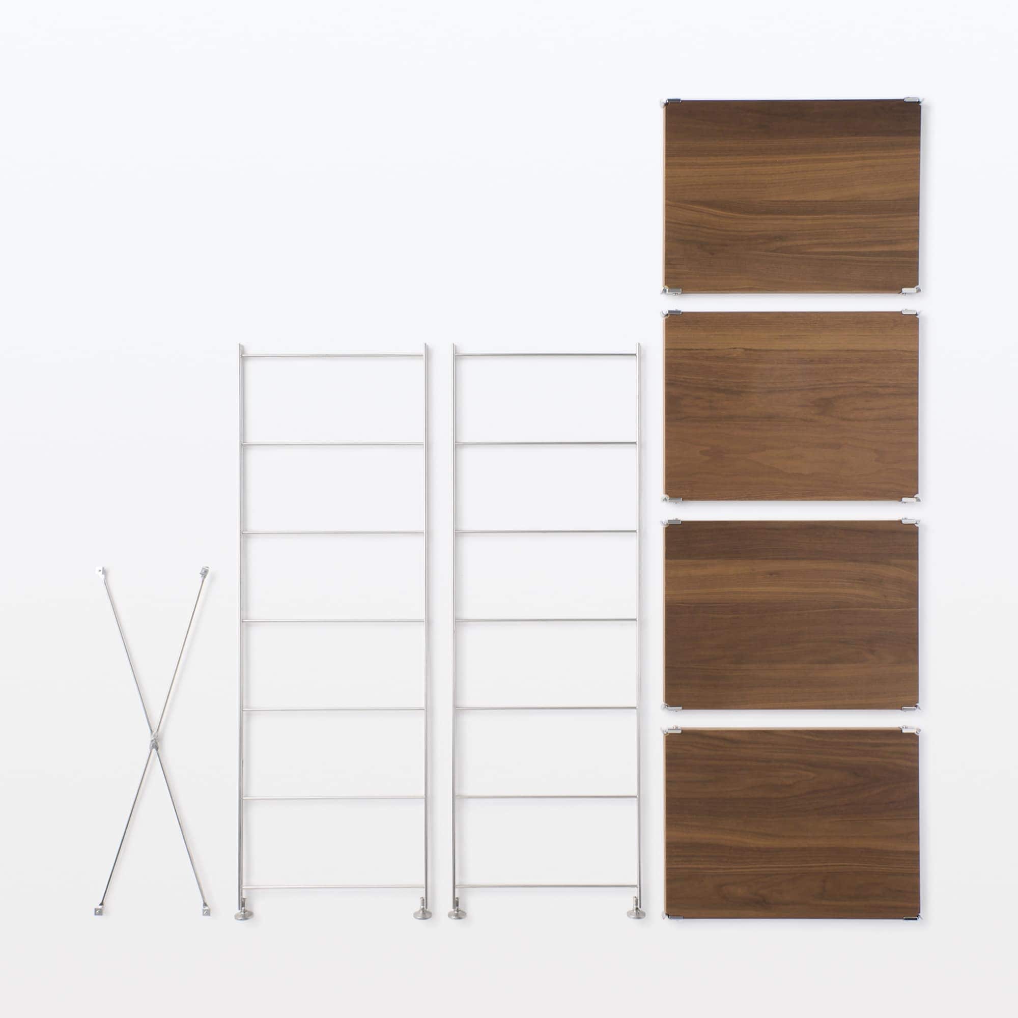 【新古品】ステンレスユニットシェルフ　ウォールナット材棚セット　中