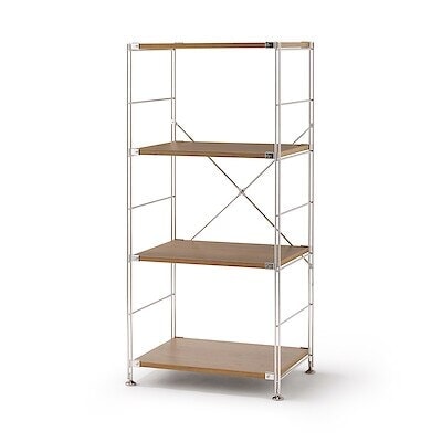 【新古品】ステンレスユニットシェルフ　ウォールナット材棚セット　中