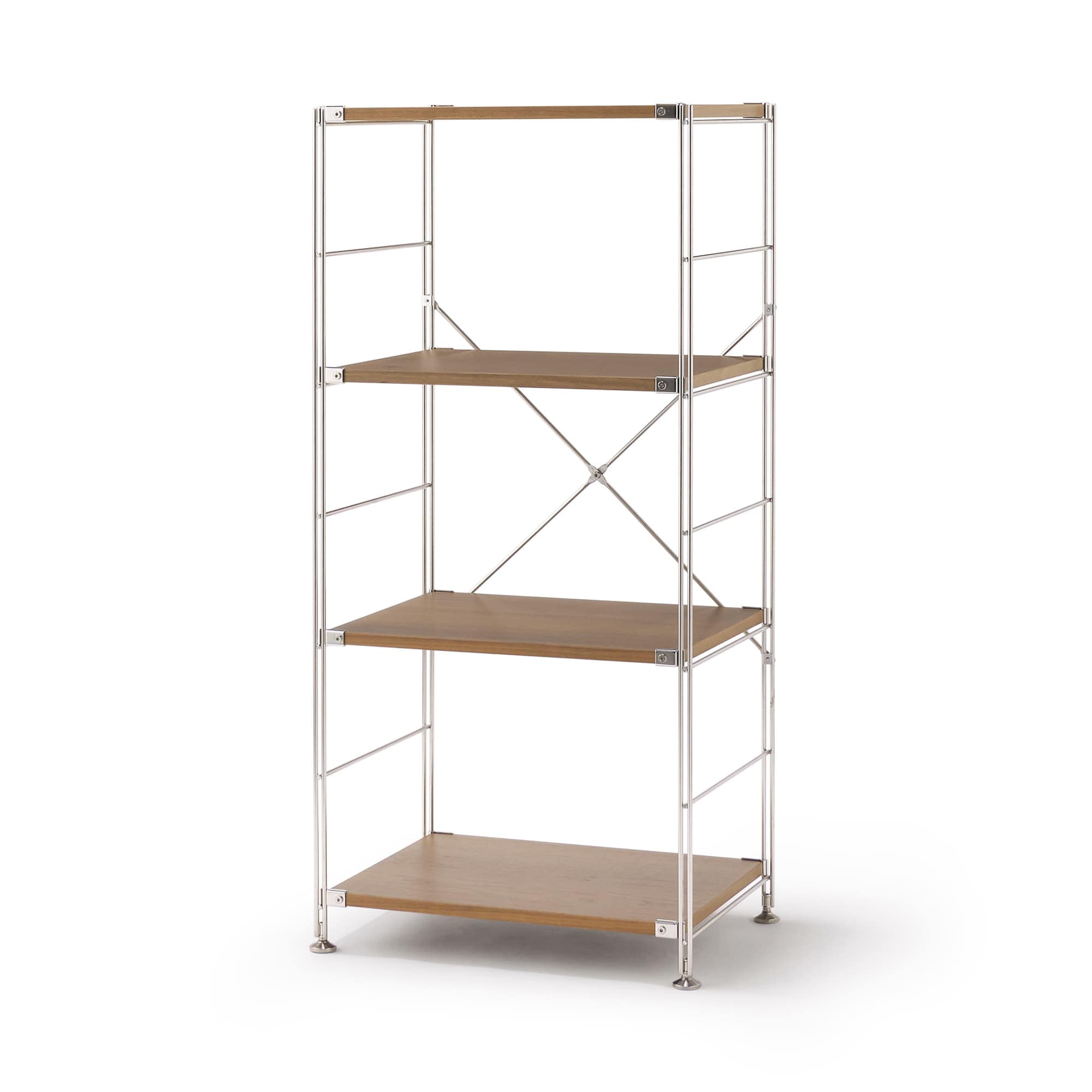 【新古品】ステンレスユニットシェルフ　ウォールナット材棚セット　中