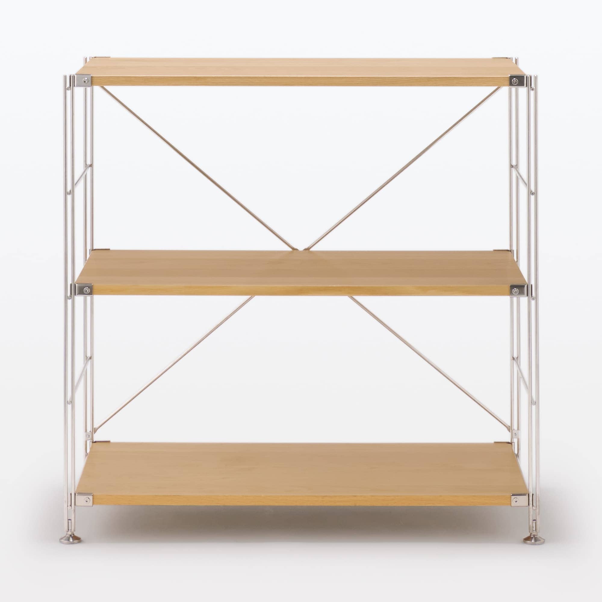 【新古品】ステンレスユニットシェルフ　オーク材棚セット　ワイド　小