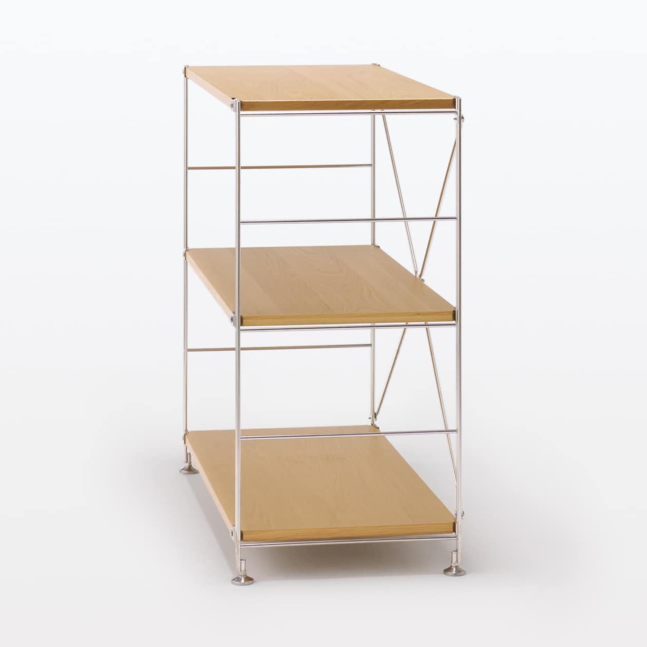 【新古品】ステンレスユニットシェルフ　オーク材棚セット　ワイド　小