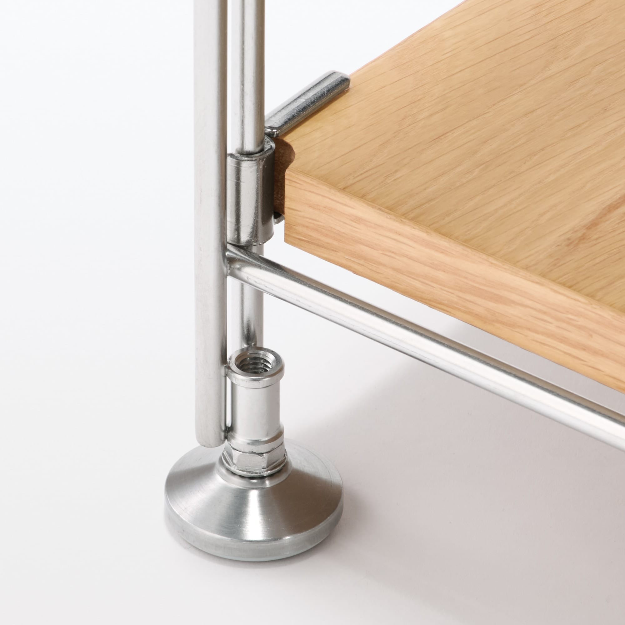 【新古品】ステンレスユニットシェルフ　オーク材棚セット　ワイド　小