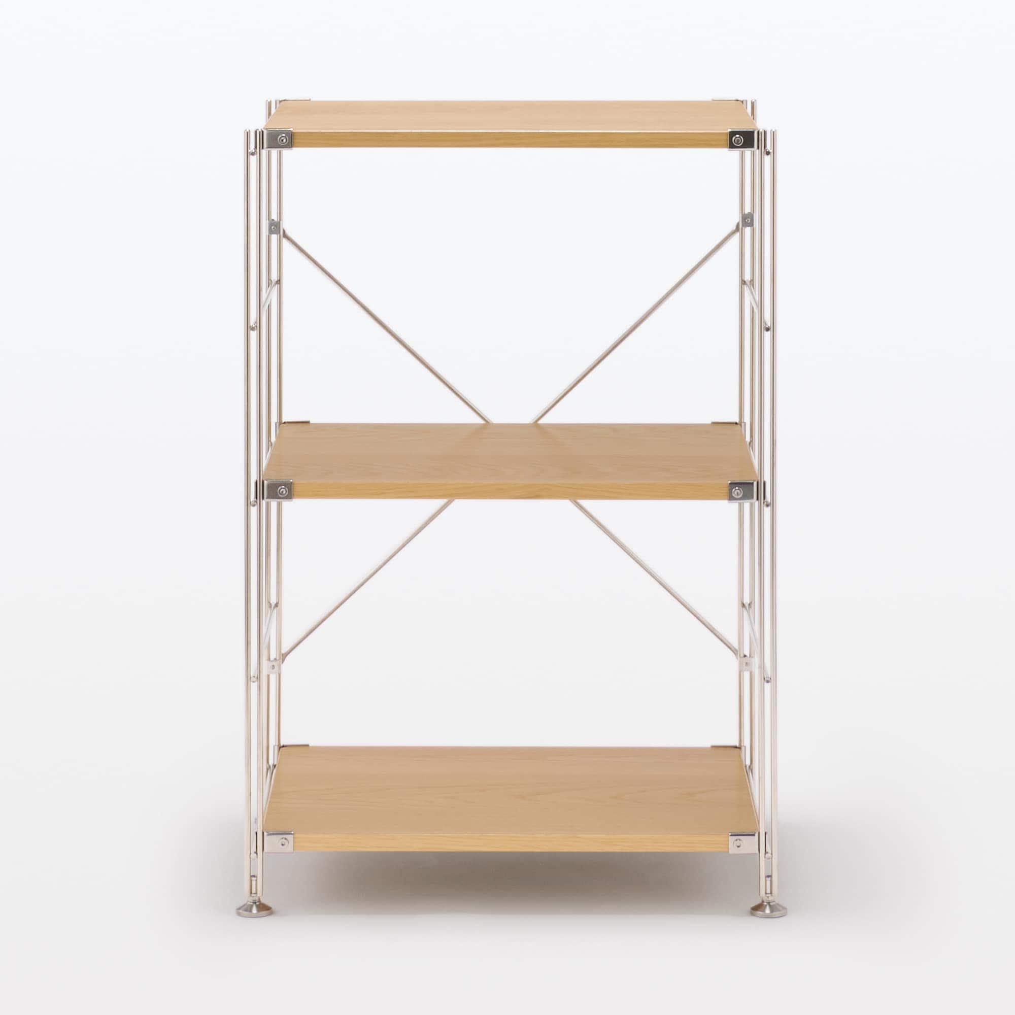 【新古品】ステンレスユニットシェルフ　オーク材棚セット　小