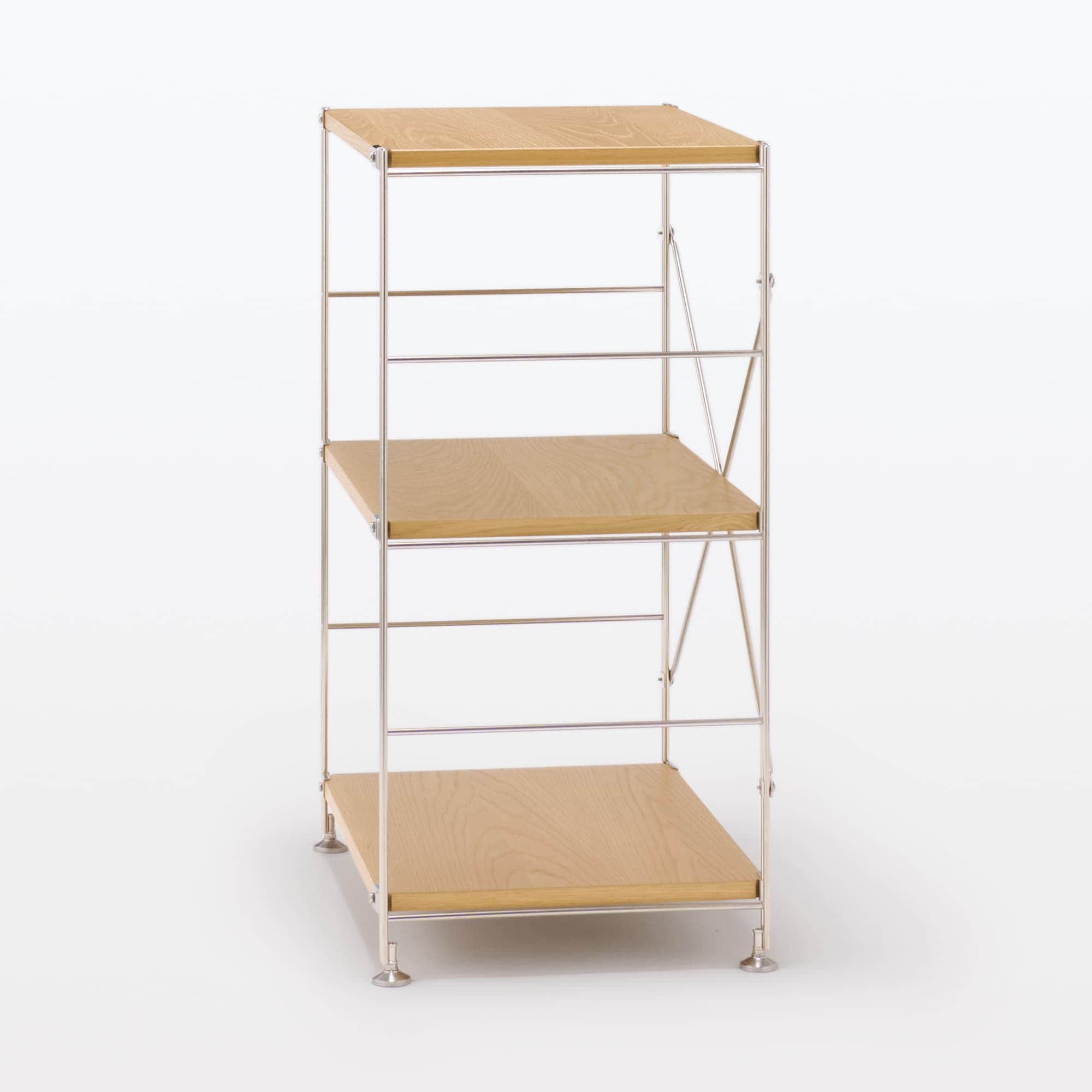 【新古品】ステンレスユニットシェルフ　オーク材棚セット　小