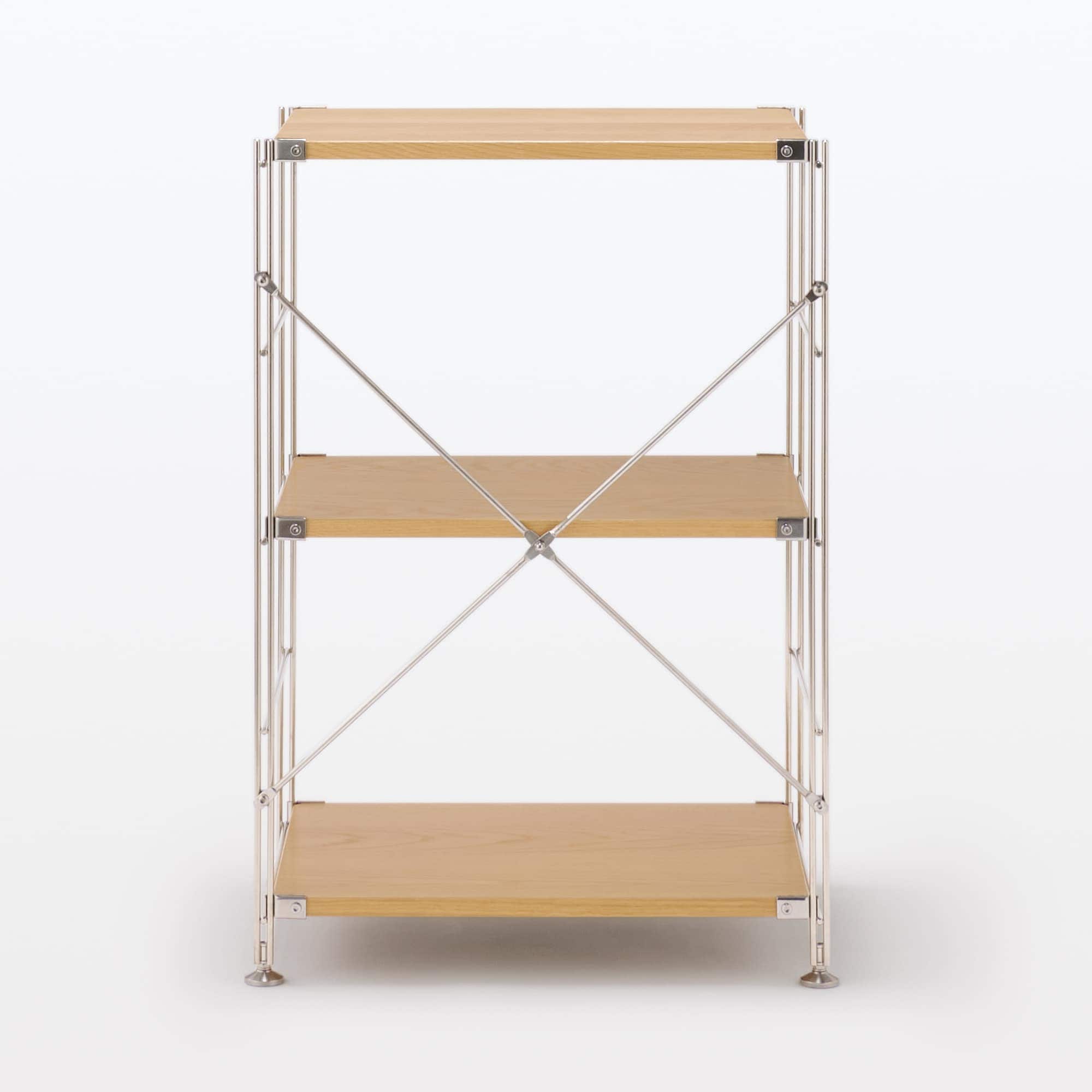 【新古品】ステンレスユニットシェルフ　オーク材棚セット　小