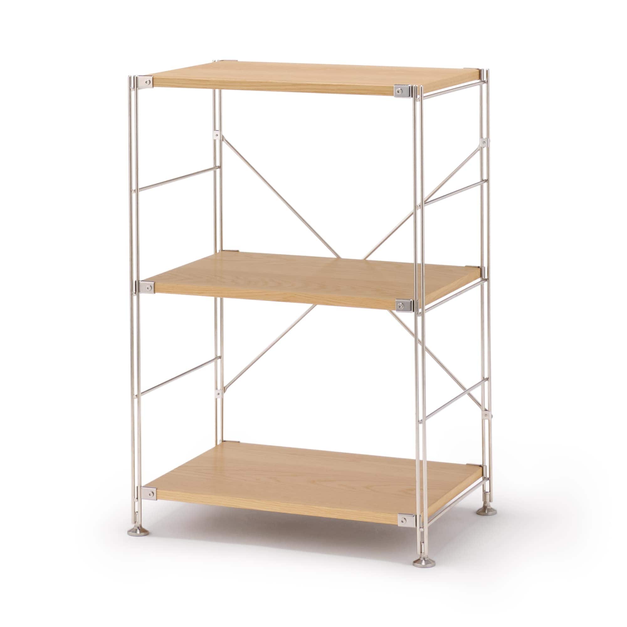 【新古品】ステンレスユニットシェルフ　オーク材棚セット　小