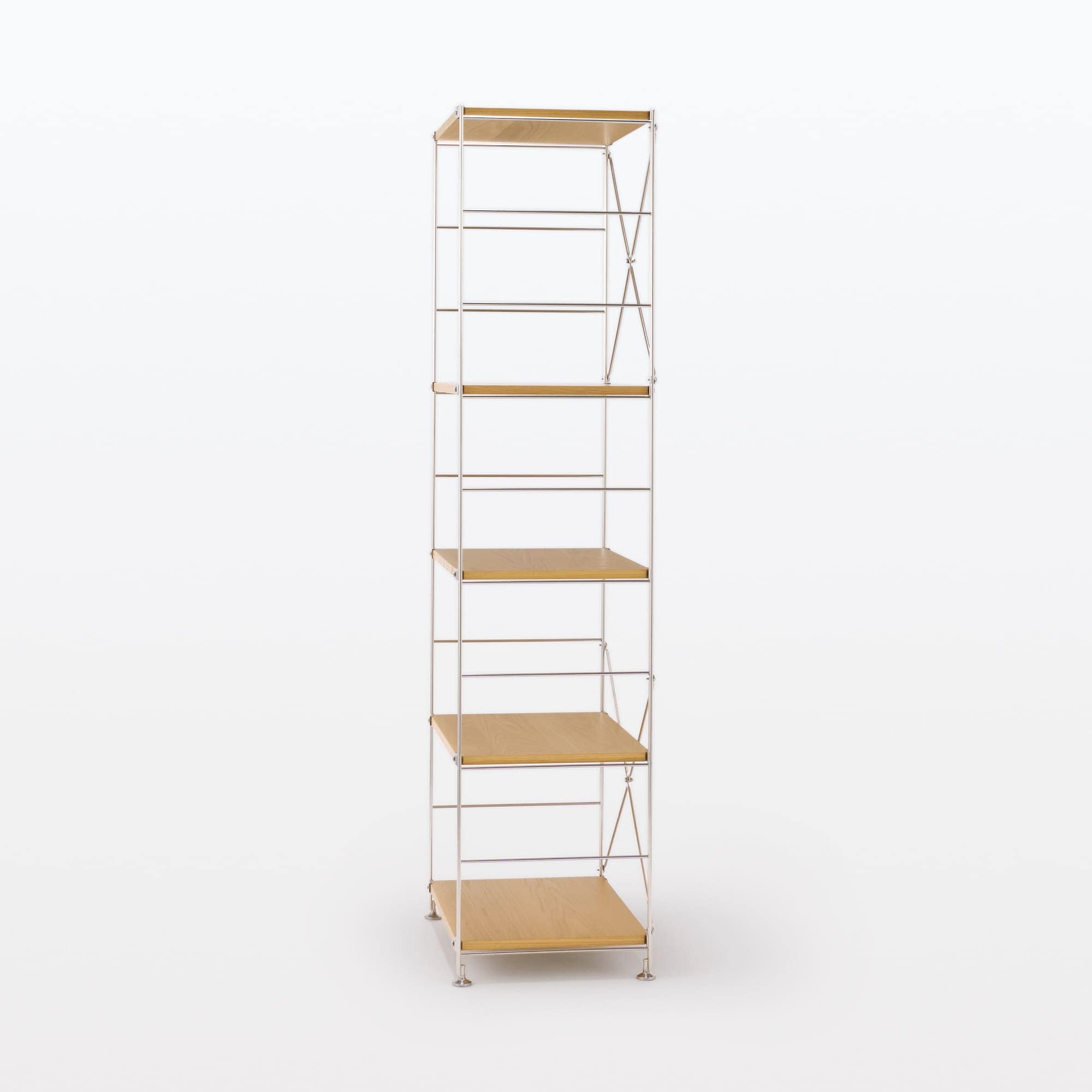 【新古品】ステンレスユニットシェルフ　オーク材棚セット　大