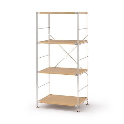 【新古品】ステンレスユニットシェルフ　オーク材棚セット　中