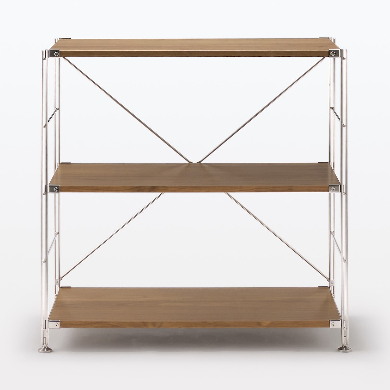 【新古品】ステンレスユニットシェルフ　ウォールナット材棚セット　ワイド　小