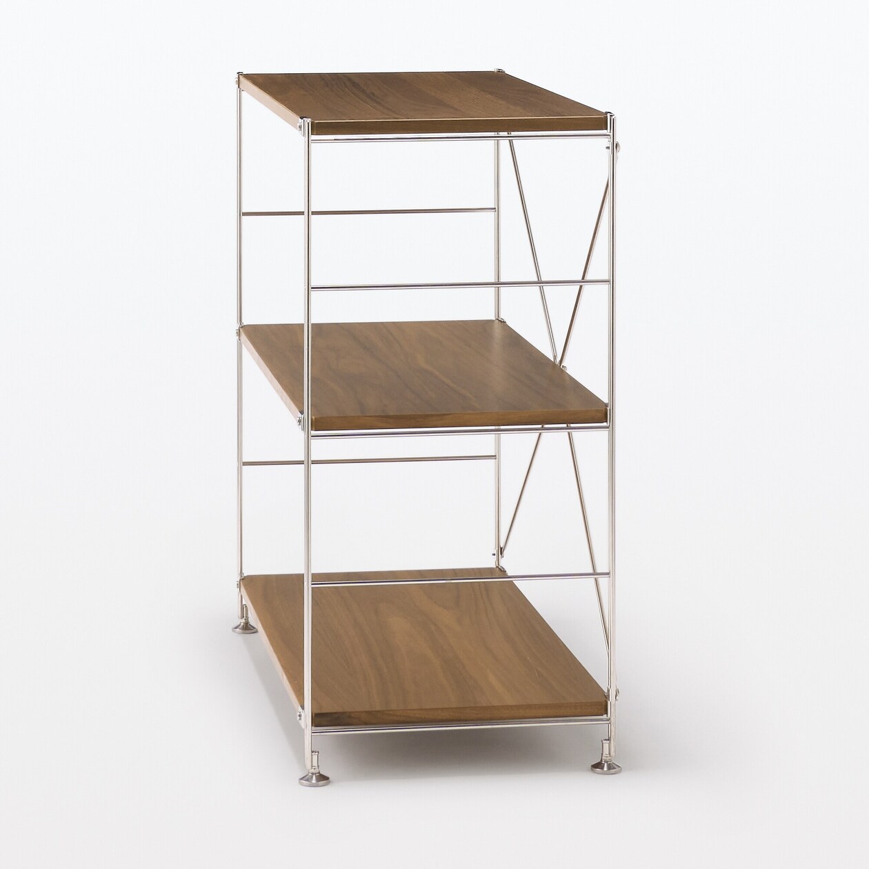 【新古品】ステンレスユニットシェルフ　ウォールナット材棚セット　ワイド　小