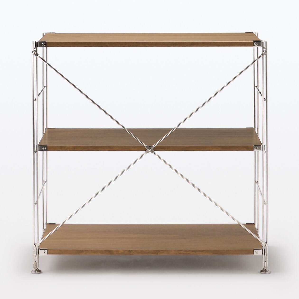 【新古品】ステンレスユニットシェルフ　ウォールナット材棚セット　ワイド　小