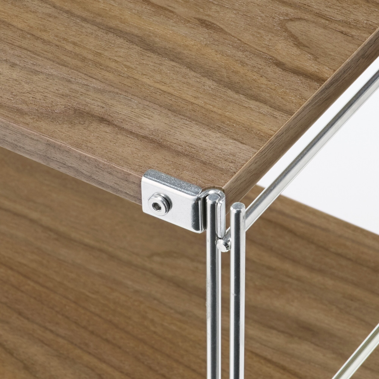 【新古品】ステンレスユニットシェルフ　ウォールナット材棚セット　ワイド　小