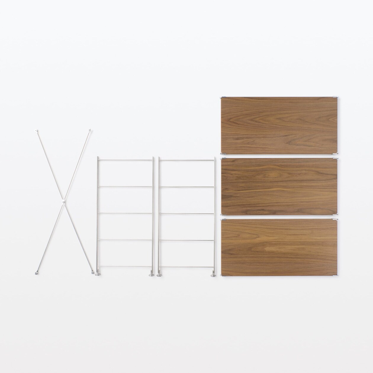 【新古品】ステンレスユニットシェルフ　ウォールナット材棚セット　ワイド　小