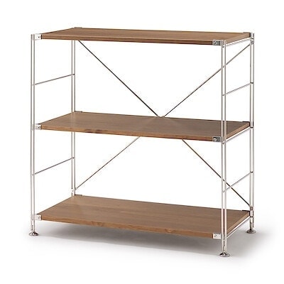 【新古品】ステンレスユニットシェルフ　ウォールナット材棚セット　ワイド　小