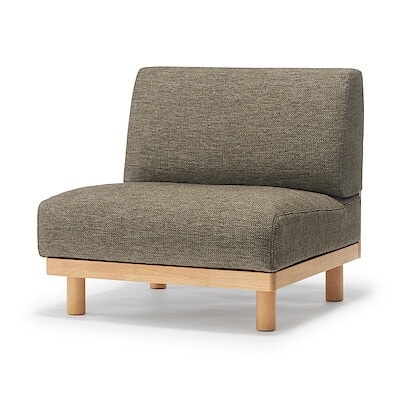 【新古品】ゆったり座れるアームレスソファ　１シーター　ポリエステル平織　ブラウン