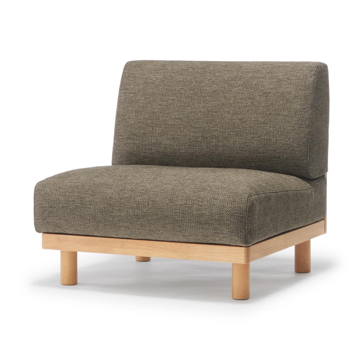 【新古品】ゆったり座れるアームレスソファ　１シーター　ポリエステル平織　ブラウン