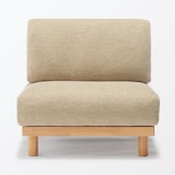 【新古品】ゆったり座れるアームレスソファ　１シーター　ポリエステル平織　ベージュ