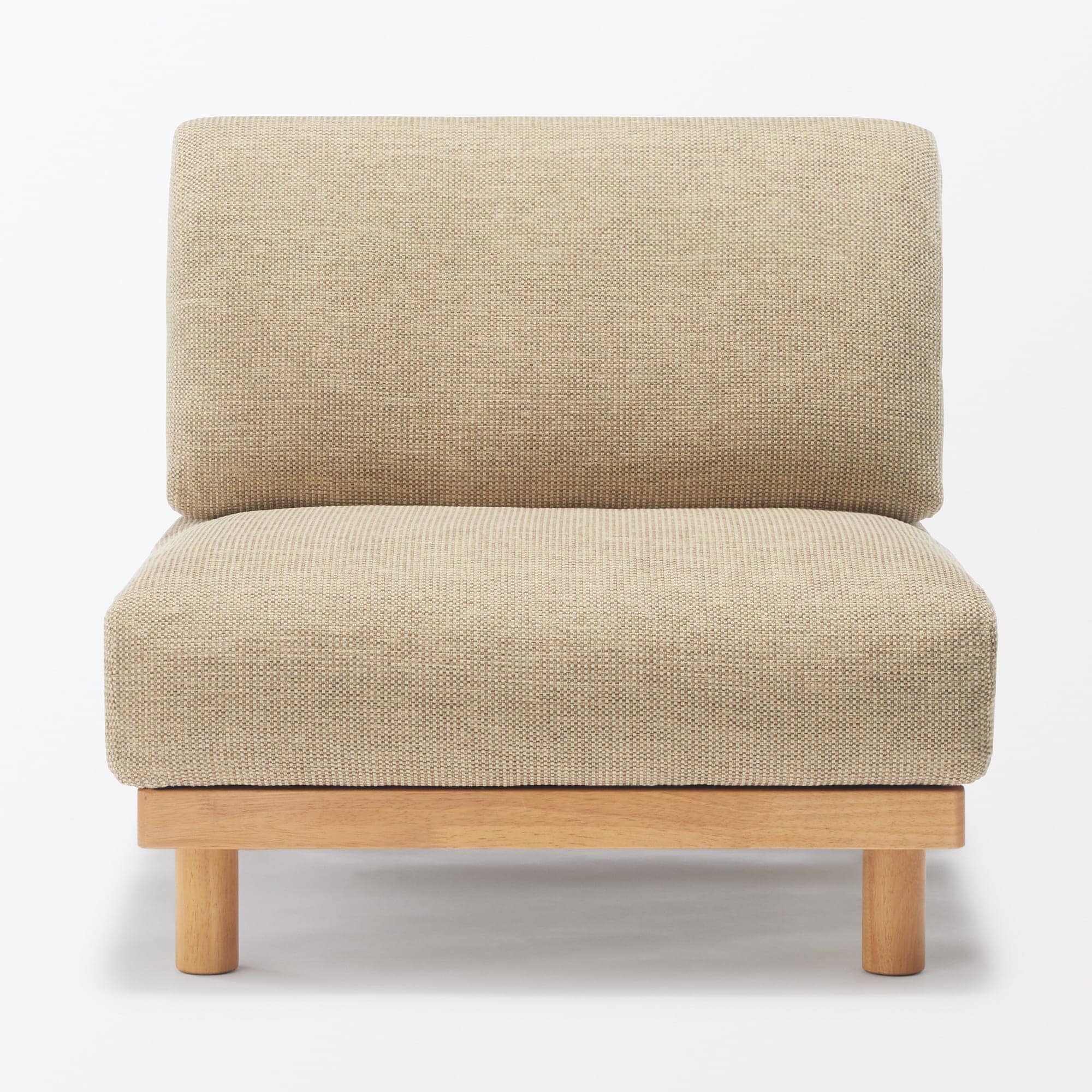 【新古品】ゆったり座れるアームレスソファ　１シーター　ポリエステル平織　ベージュ