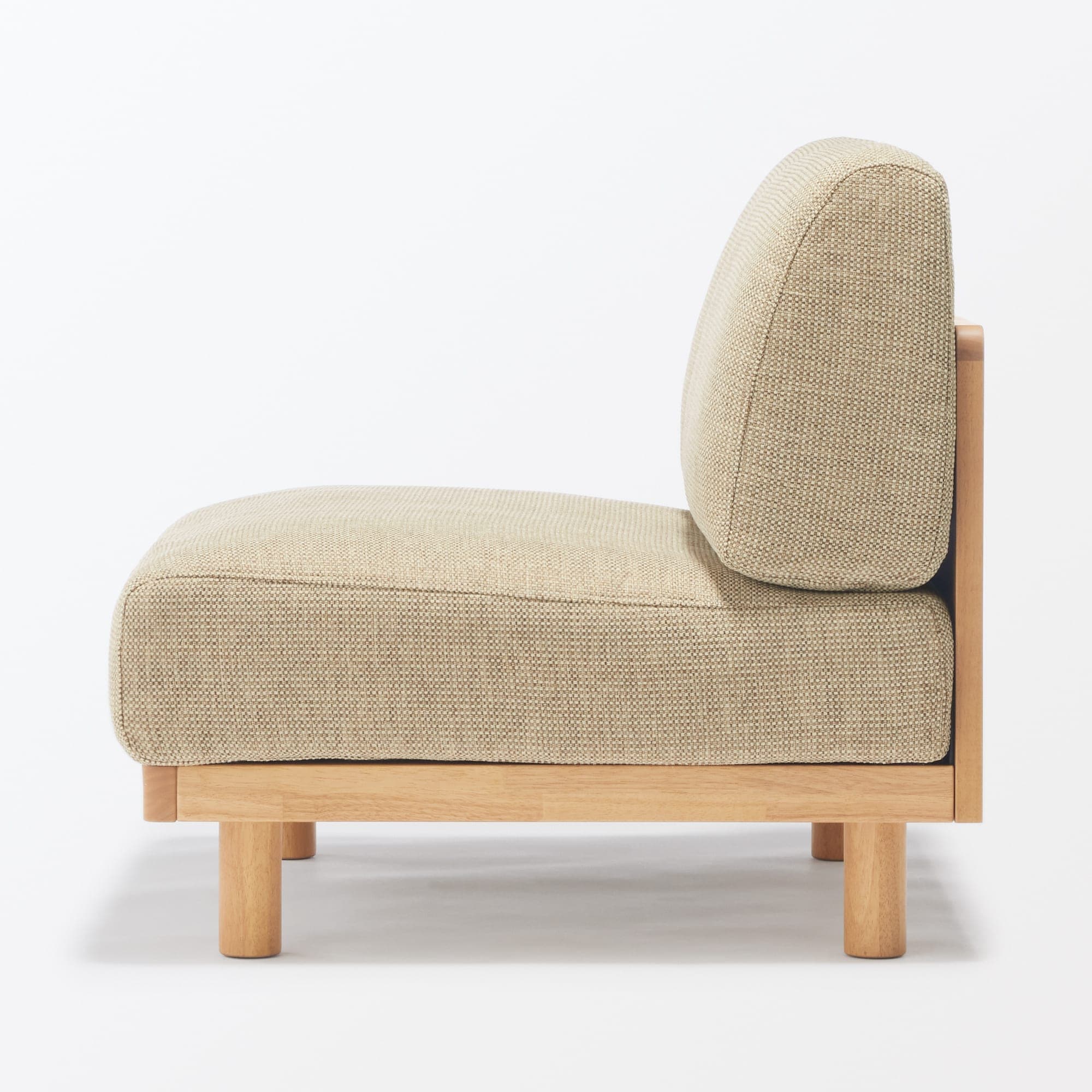 【新古品】ゆったり座れるアームレスソファ　１シーター　ポリエステル平織　ベージュ