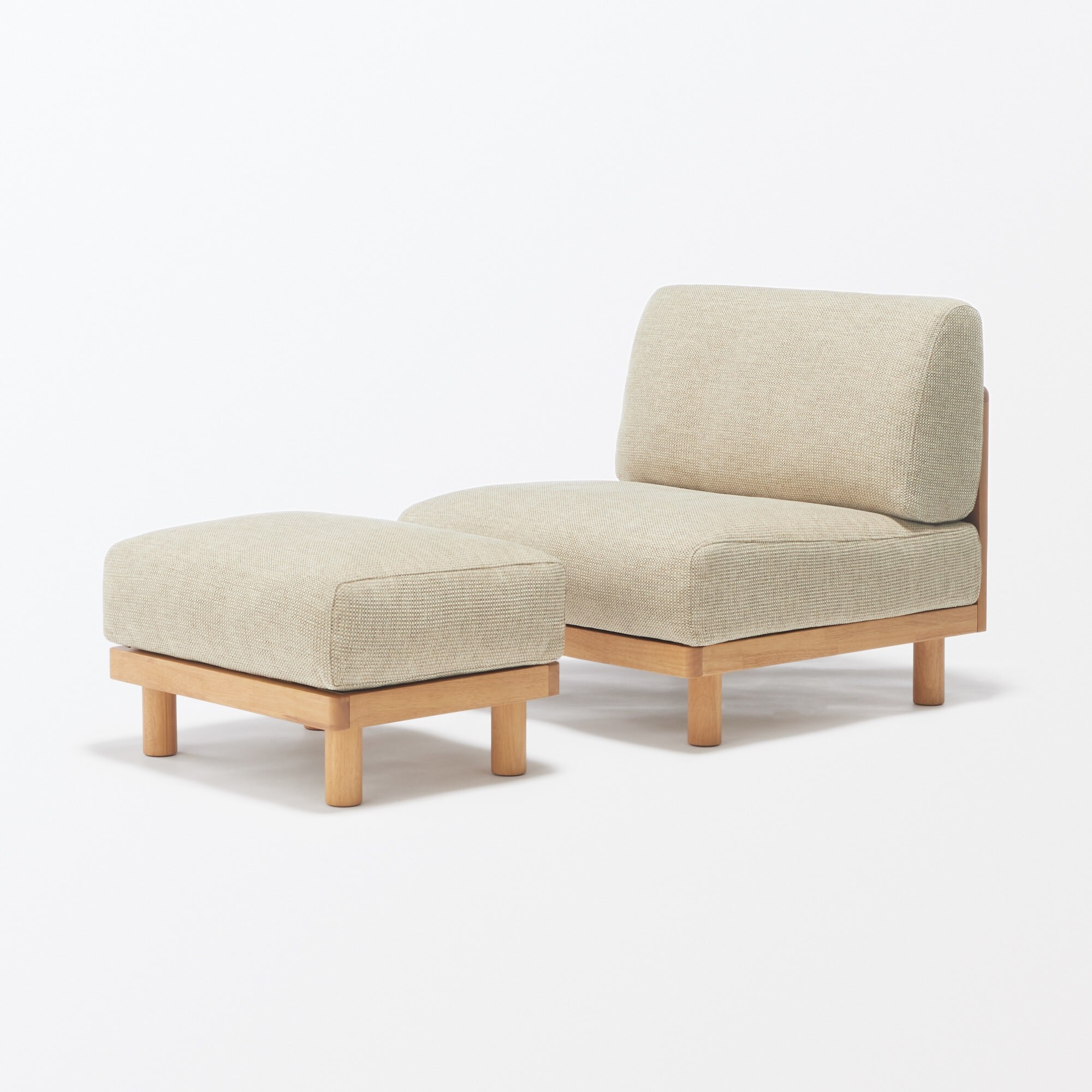 【新古品】ゆったり座れるアームレスソファ用　オットマン　ポリエステル平織ベージュ