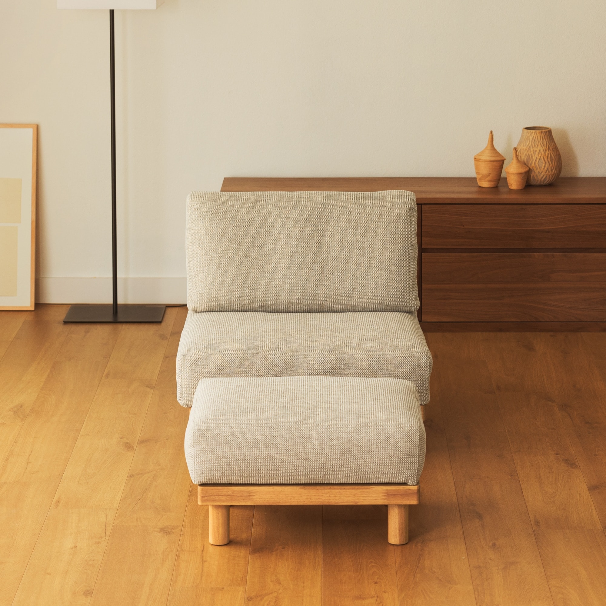 新古品】ゆったり座れるアームレスソファ用 オットマン ポリエステル