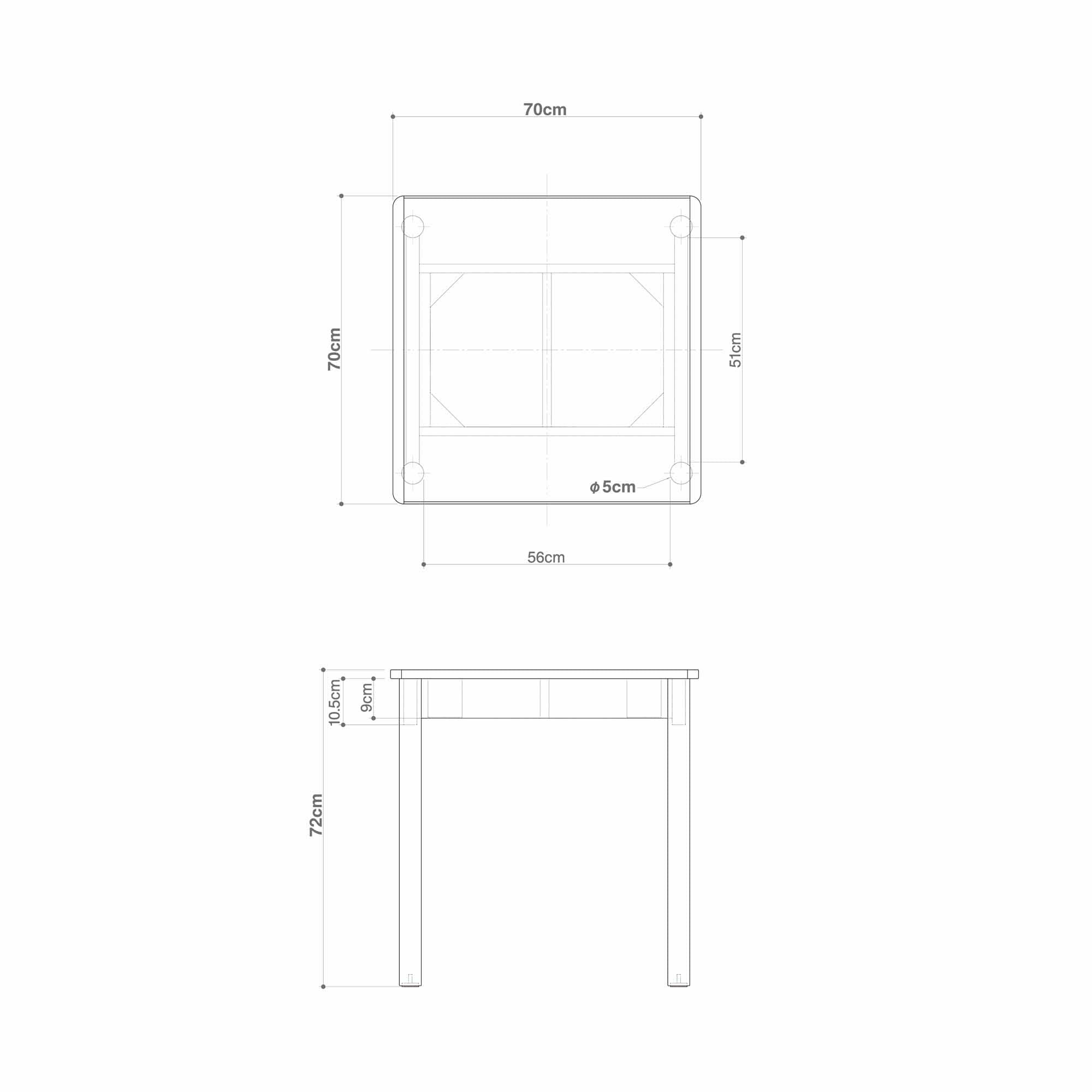 【新古品】木製テーブル　７０×７０ｃｍ