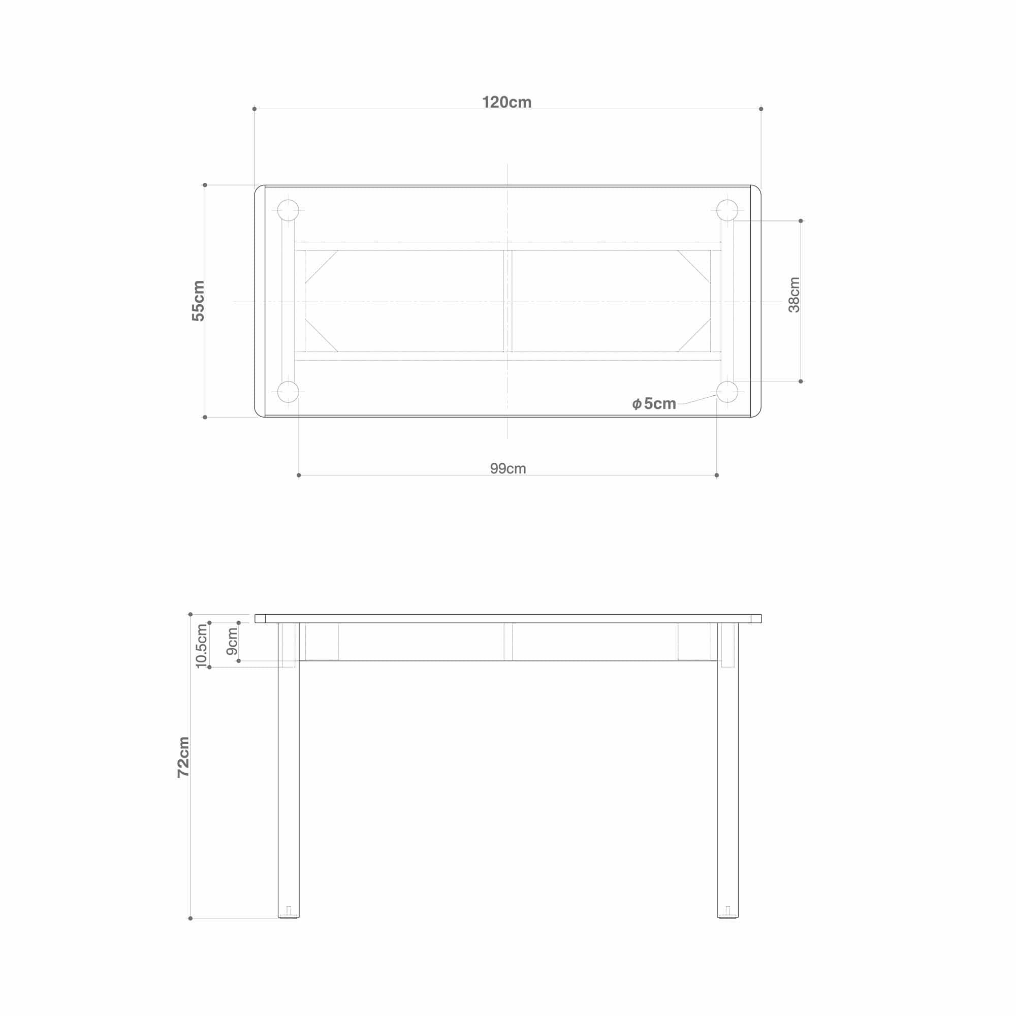 【新古品】木製テーブル　１２０×５５ｃｍ