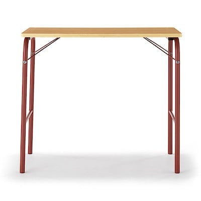 【新古品】スチールパイプテーブル　エンジ　折りたたみ式　幅８０×奥行５０ｃｍ