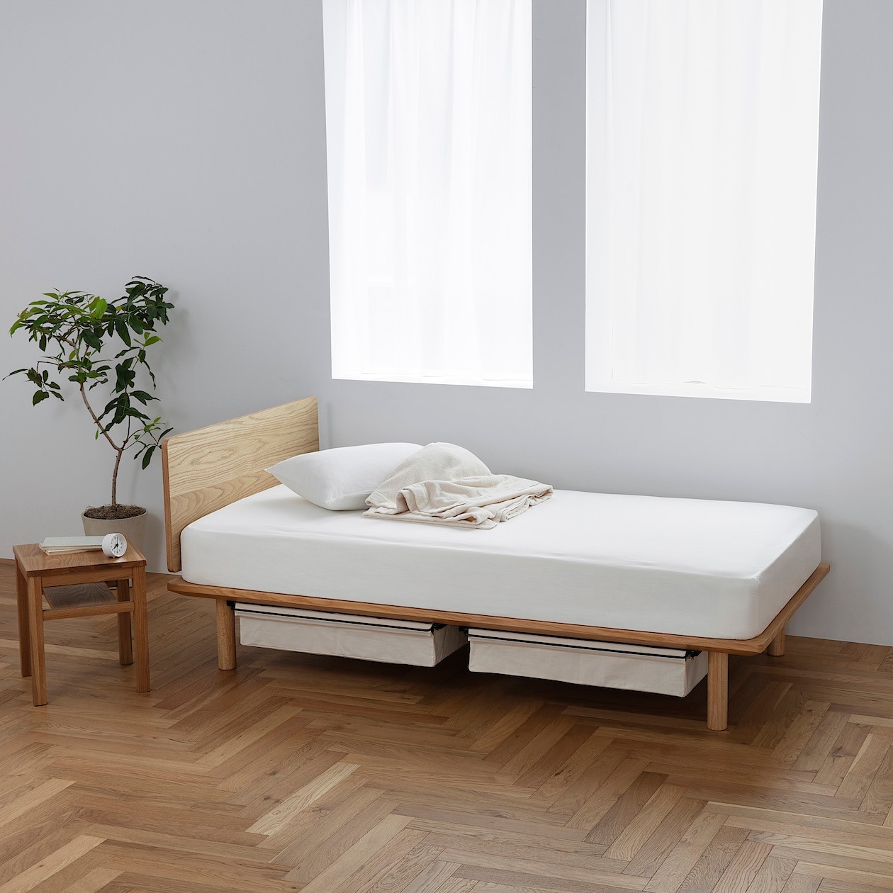無印良品 木製ベッド シングル ベッド下収納付き - シングルベッド