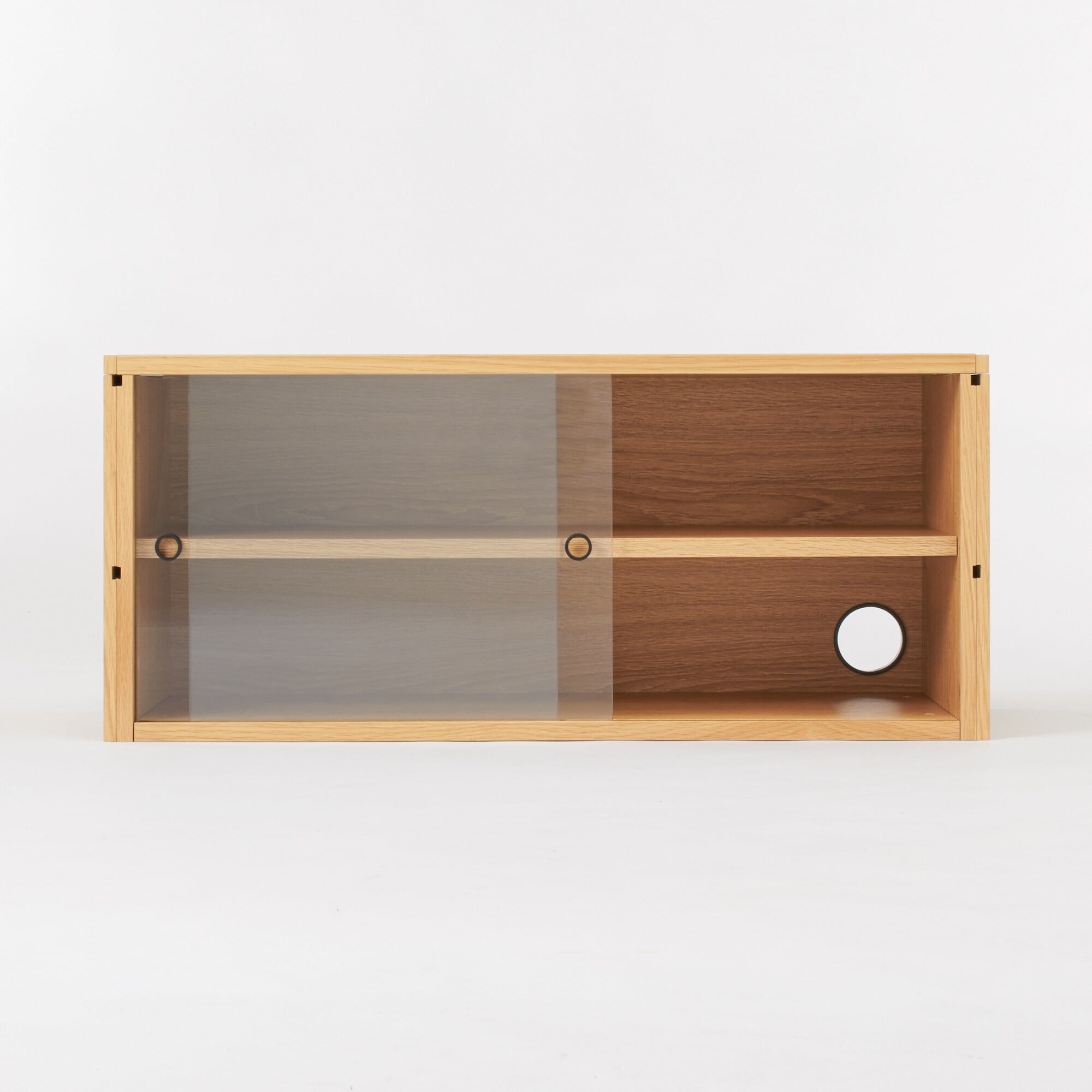 【新古品】スチールユニットシェルフ用・ボックス・ガラス引き戸・オーク材