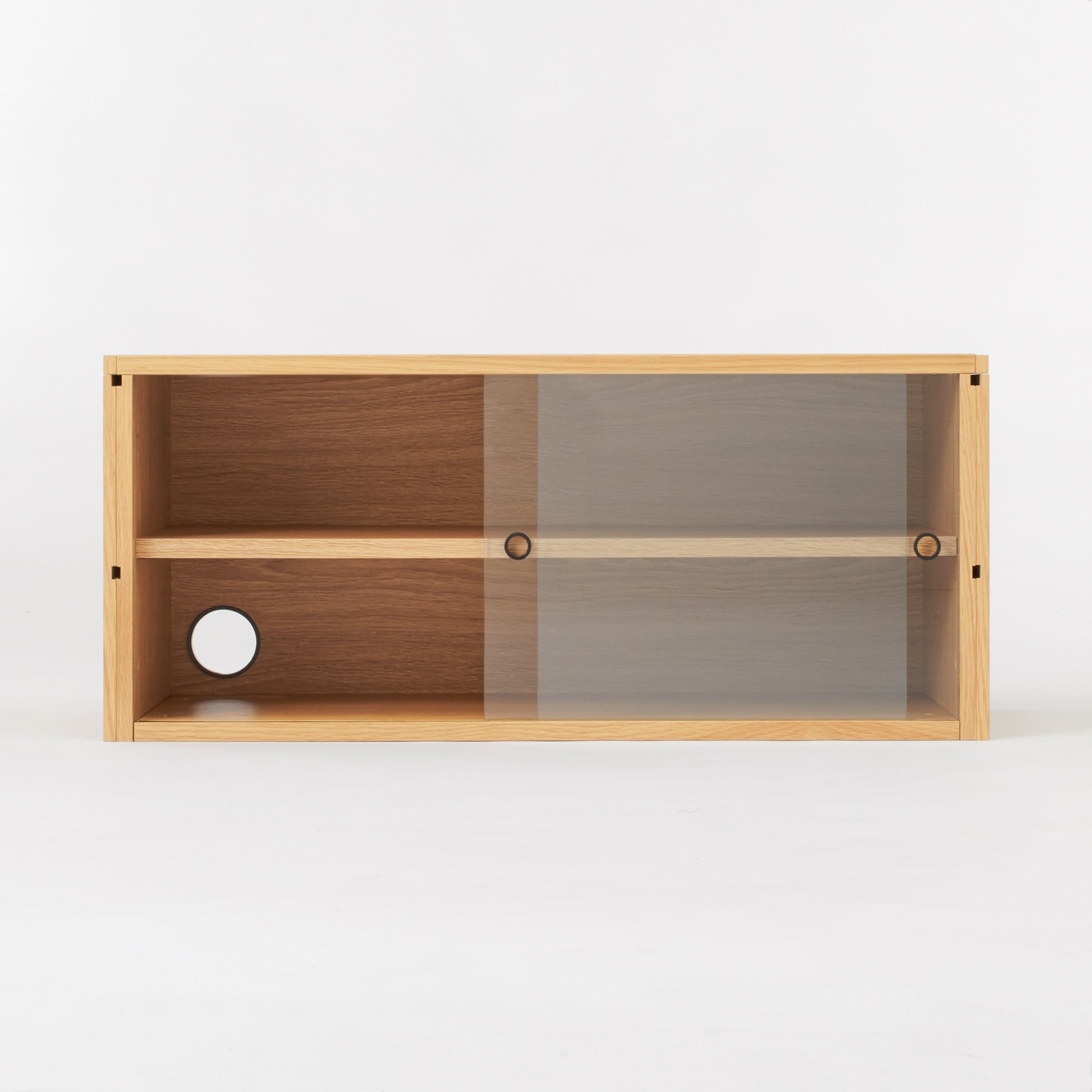 【新古品】スチールユニットシェルフ用・ボックス・ガラス引き戸・オーク材