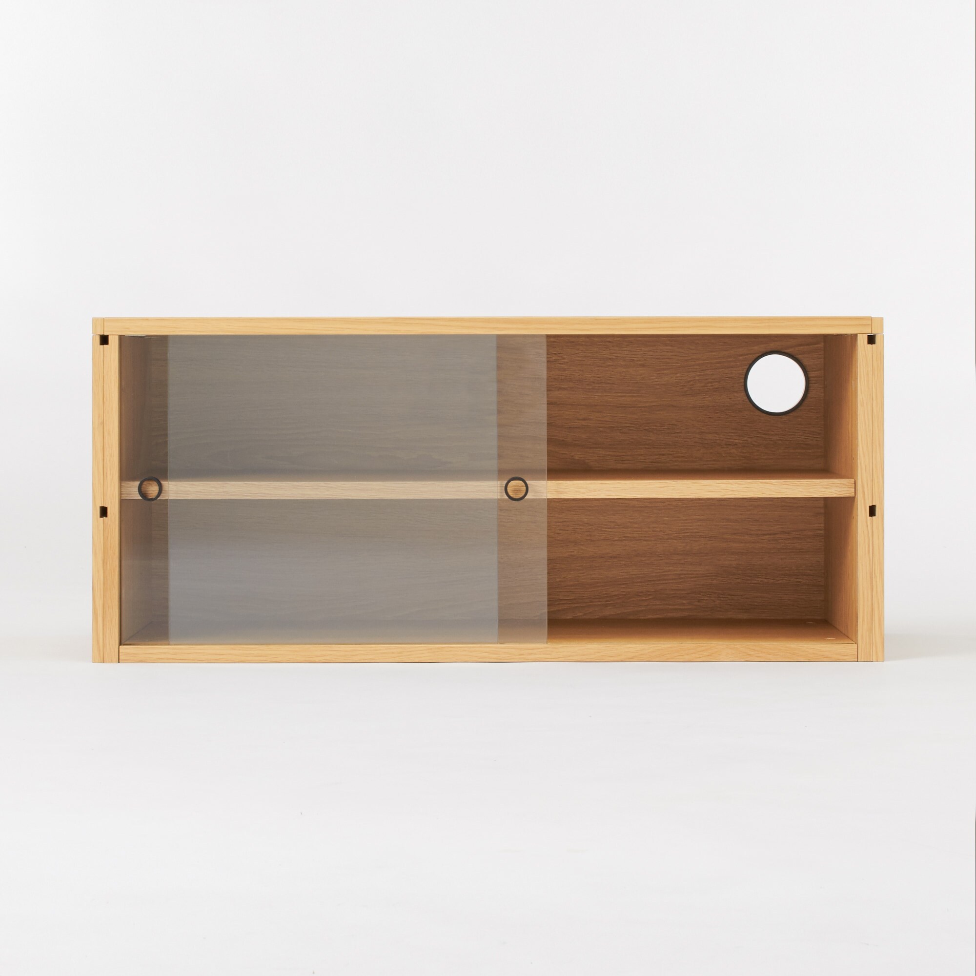 【新古品】スチールユニットシェルフ用・ボックス・ガラス引き戸・オーク材