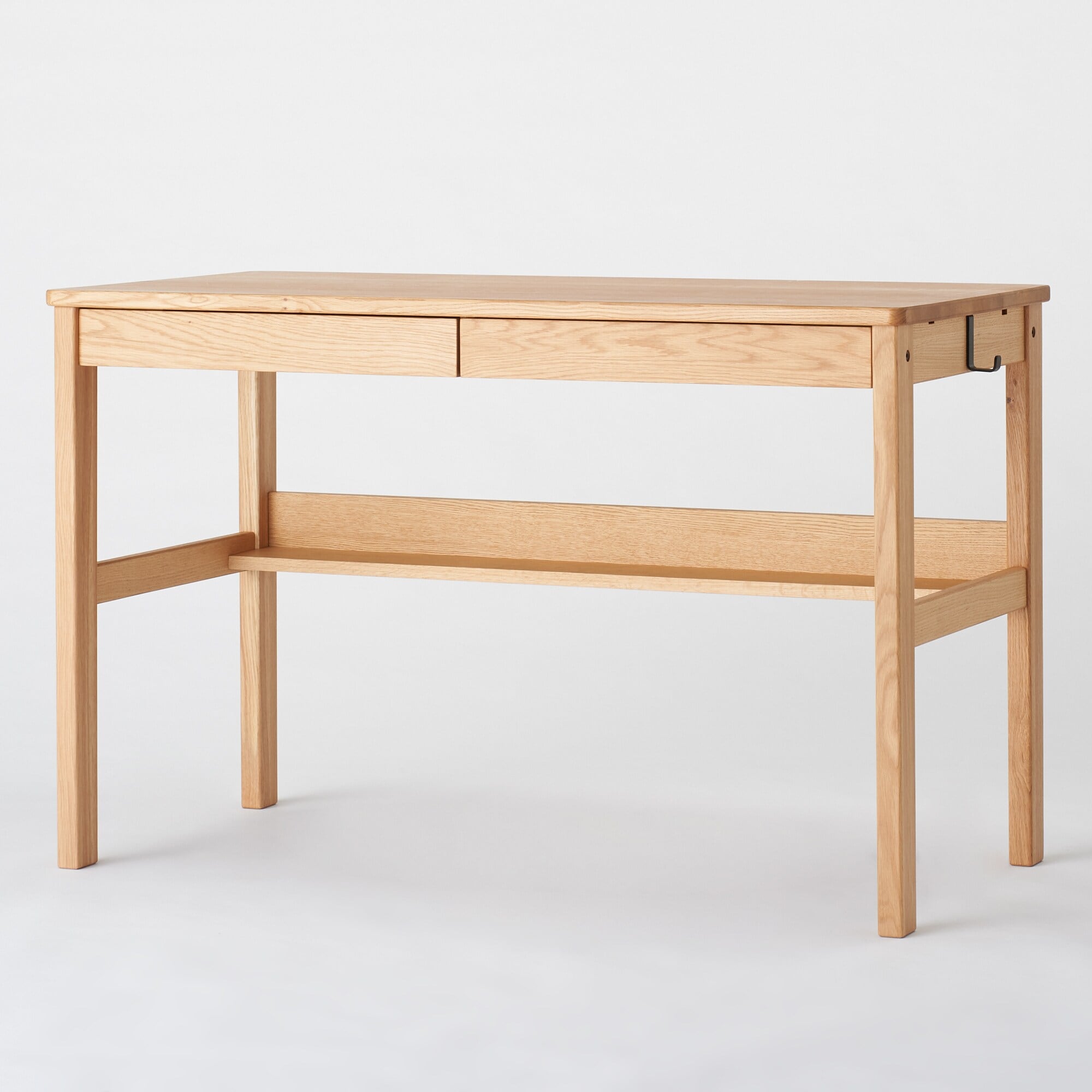 【中古品】オーク無垢材デスク（引出・足元棚付）